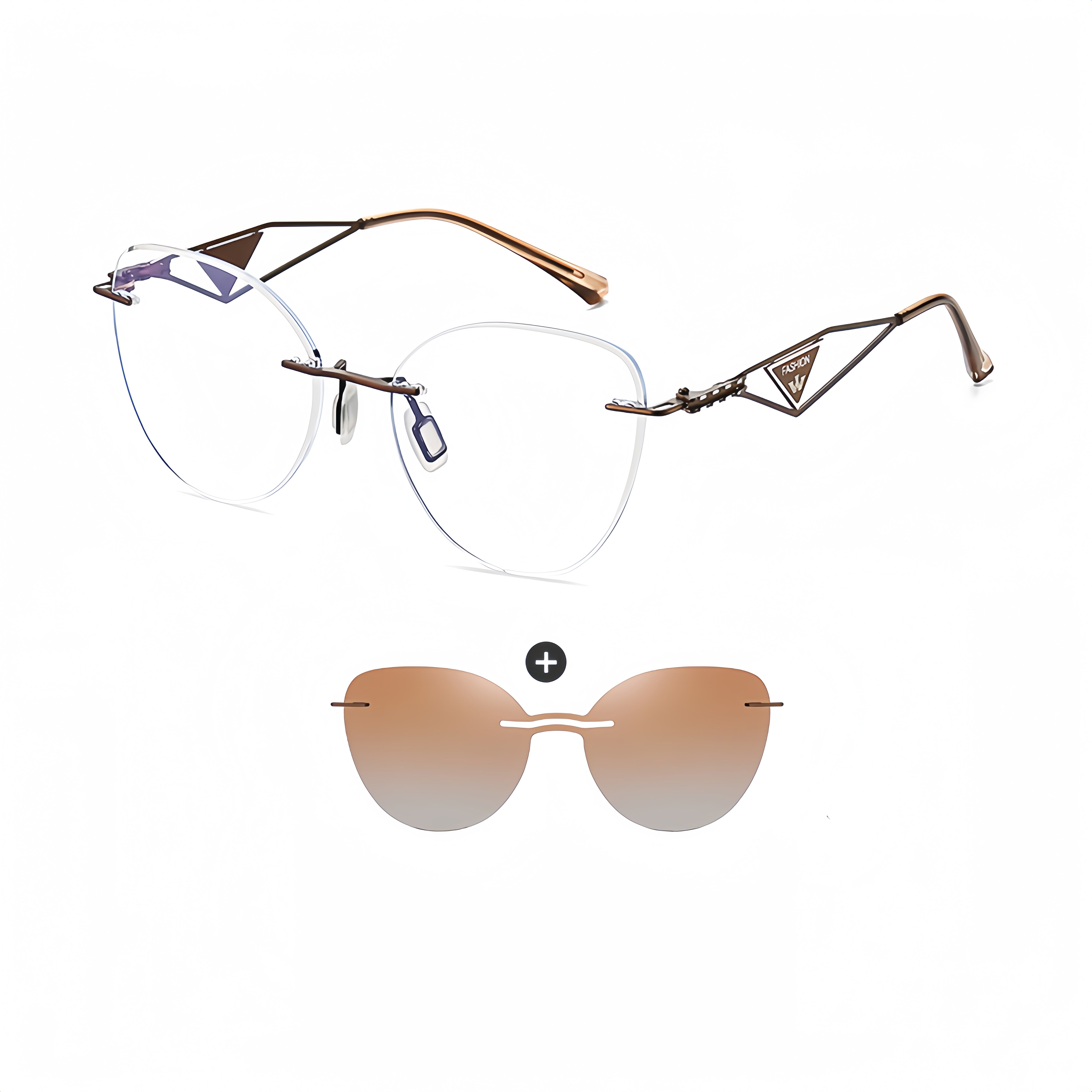 Cat Eye Women's Rimless Magnetic Clip-Ons with Rx Frames