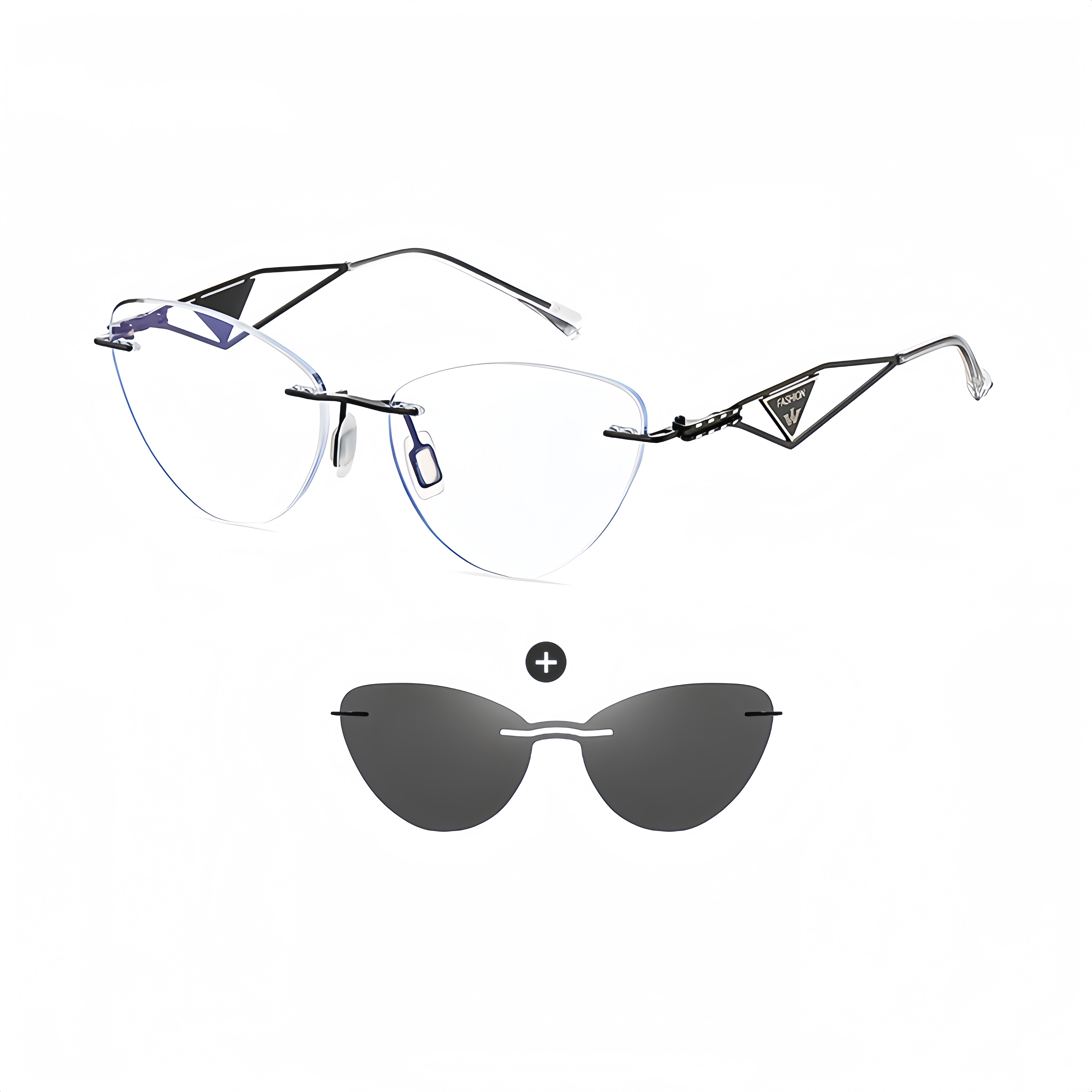 Cat-Eye Rimless RX Frame with Magnetic Clip