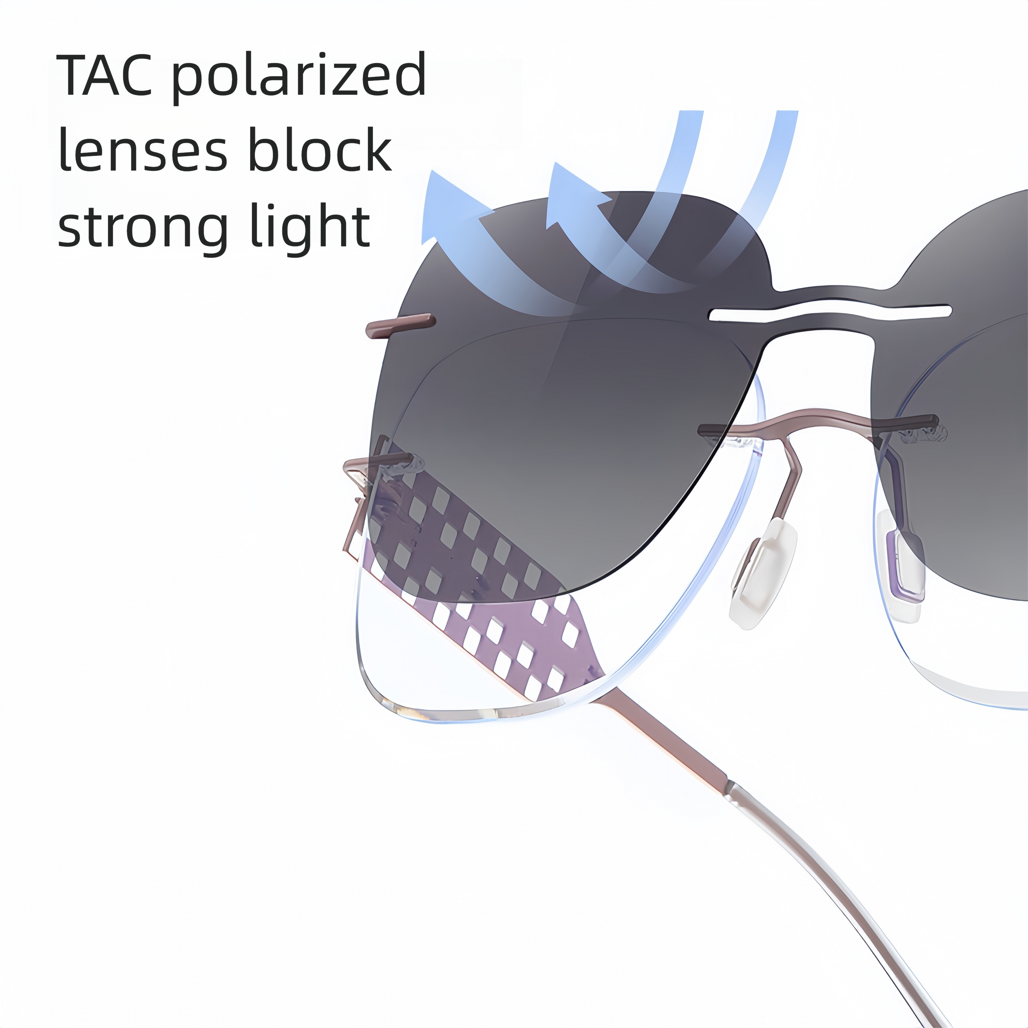 Women's Rimless All-in-One Magnetic Clip Sunglasses + Prescription Frame