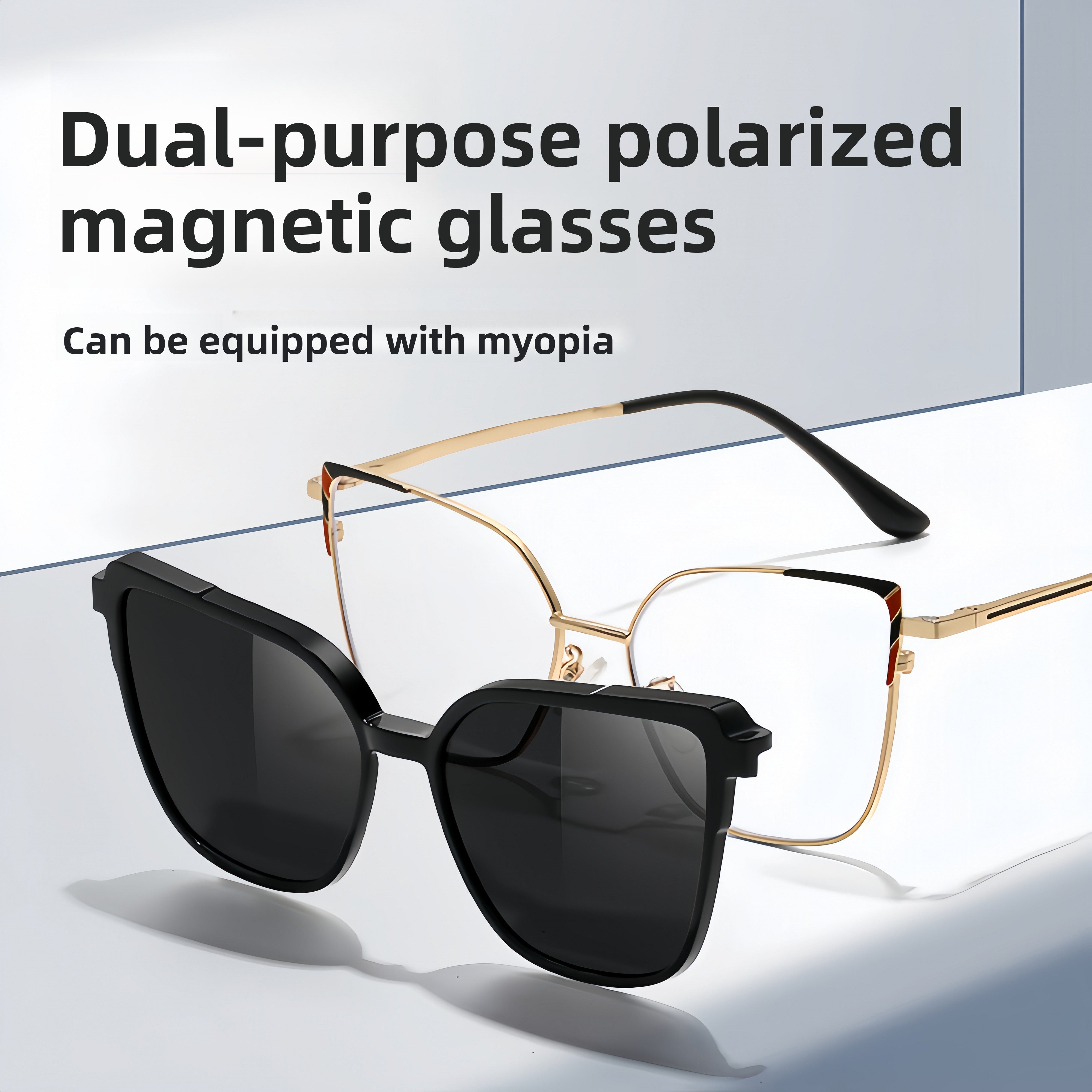 Women's Metal Prescription Glasses & Magnetic Clip-on Sunglasses Set