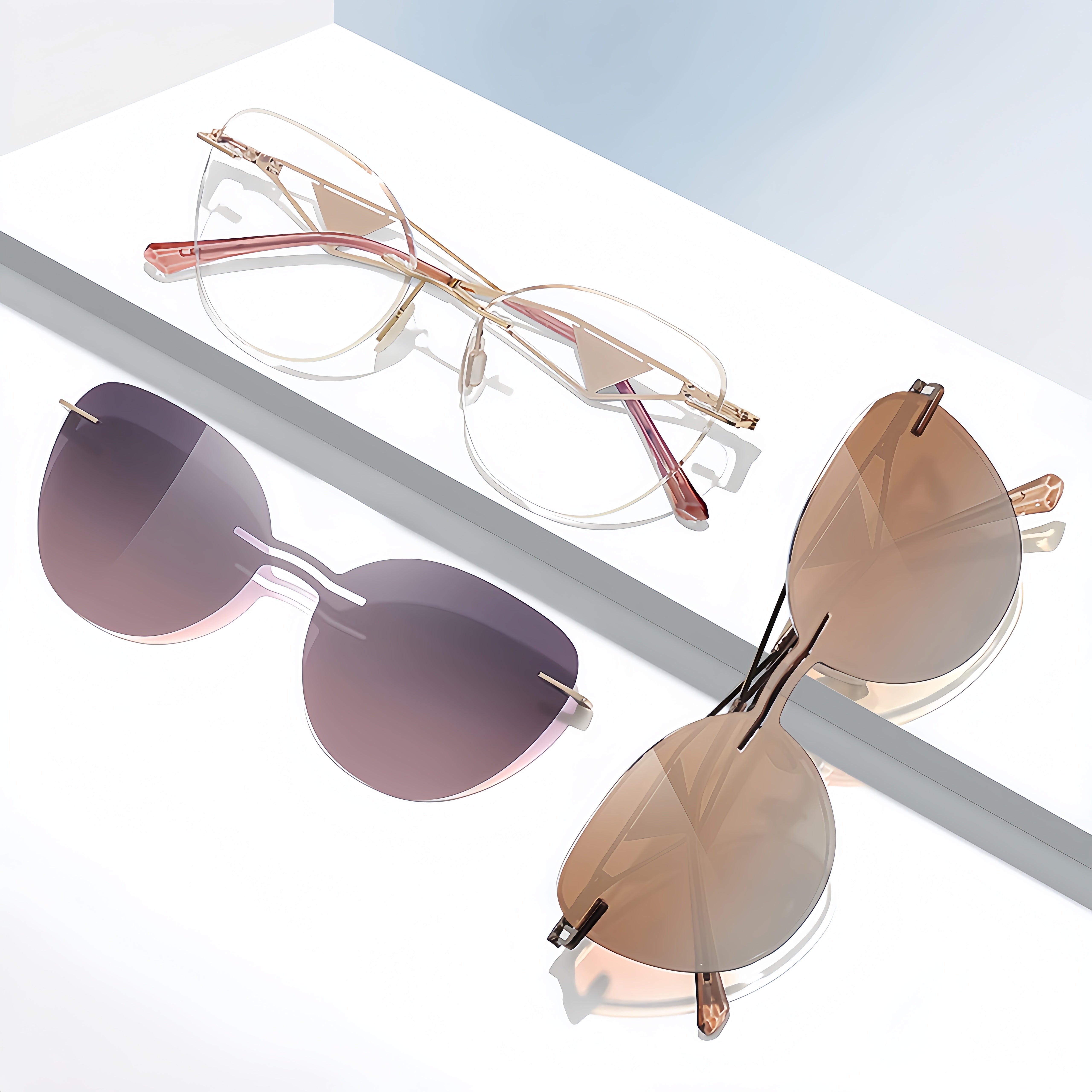 Cat Eye Women's Rimless Magnetic Clip-Ons with Rx Frames