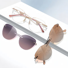 Cat Eye Women's Rimless Magnetic Clip-Ons with Rx Frames