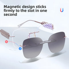 Women's Rimless All-in-One Magnetic Clip Sunglasses + Prescription Frame