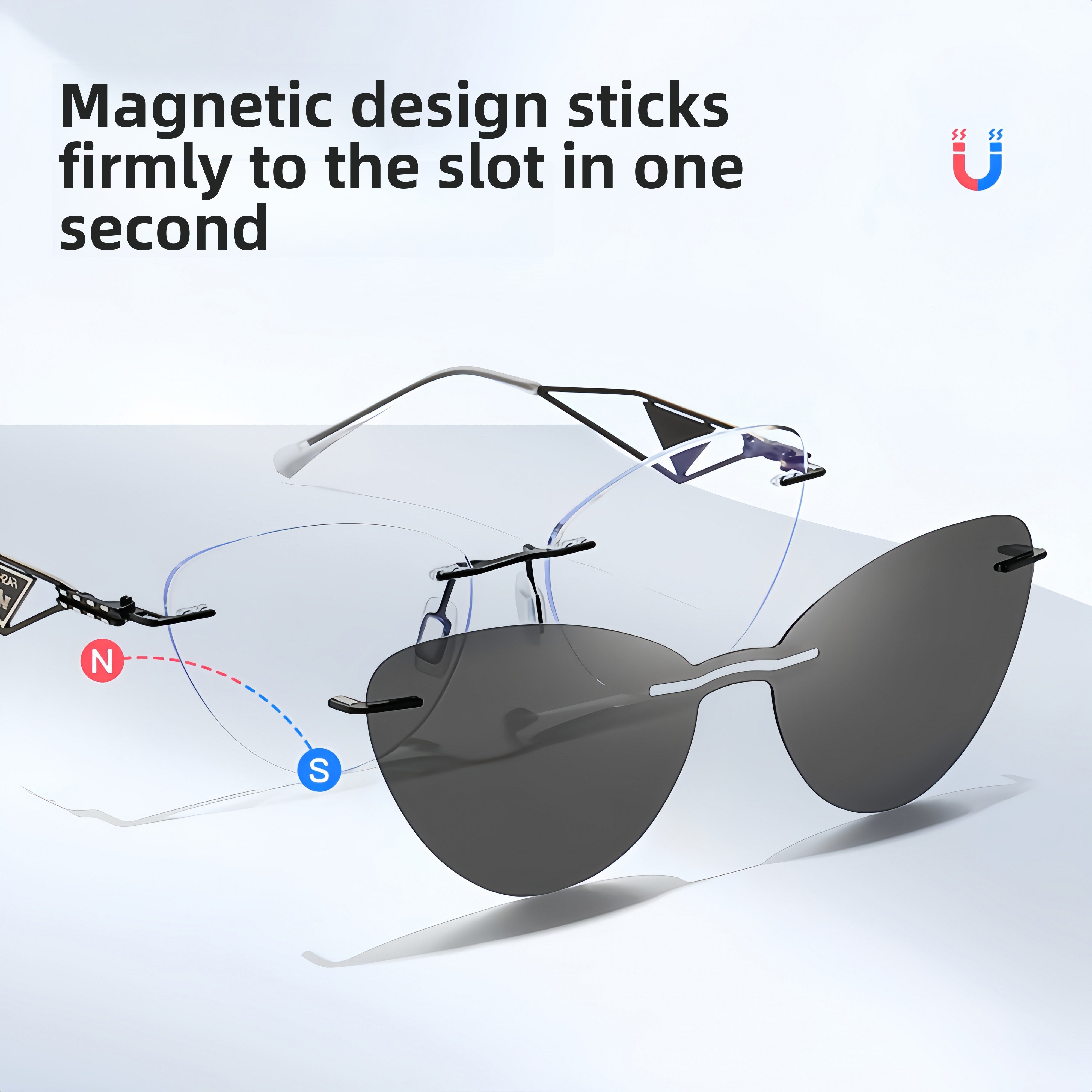 Cat-Eye Rimless RX Frame with Magnetic Clip