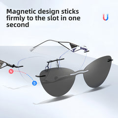 Cat-Eye Rimless RX Frame with Magnetic Clip