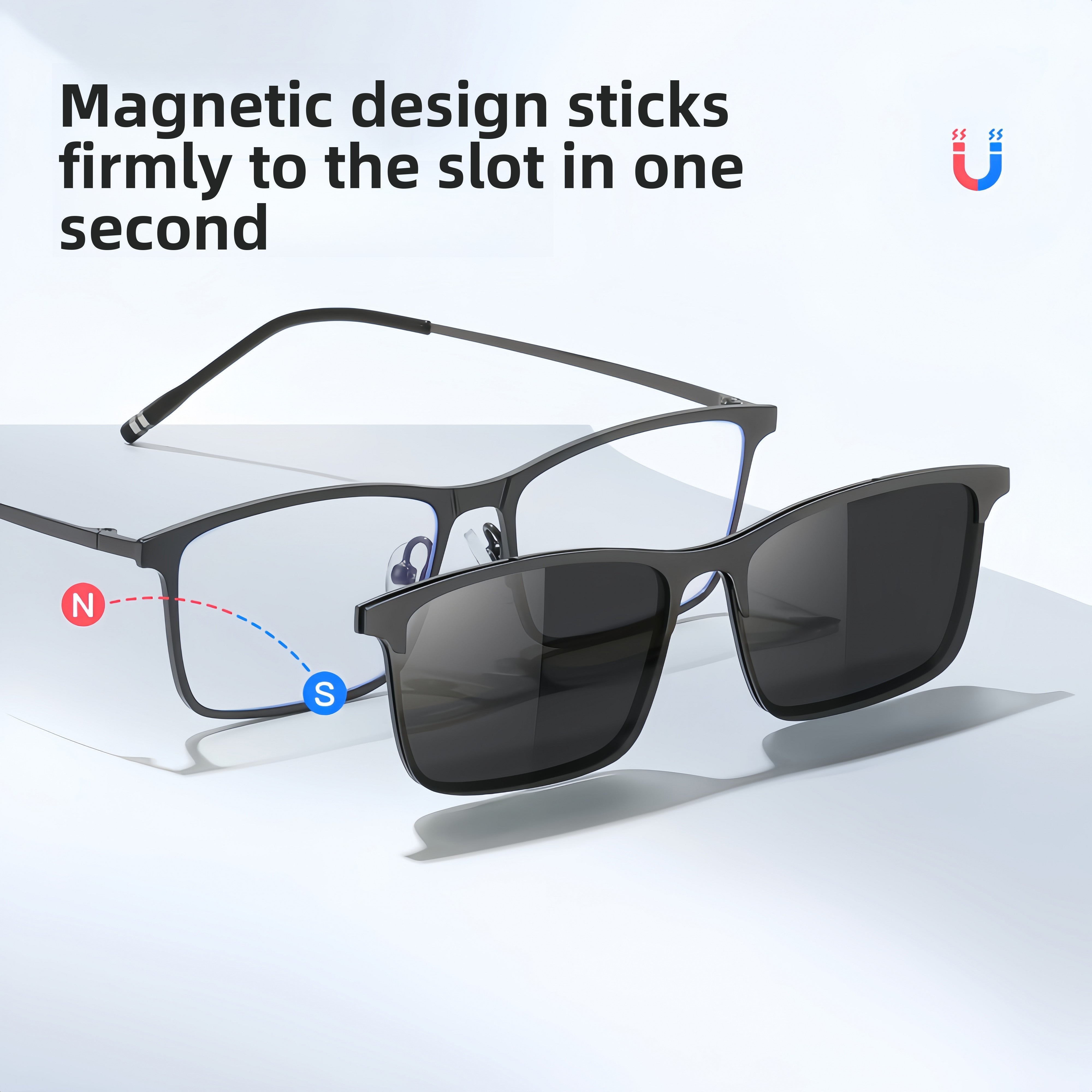 Men's Magnetic Flip-up Clip-on Sunglasses with Prescription Frame