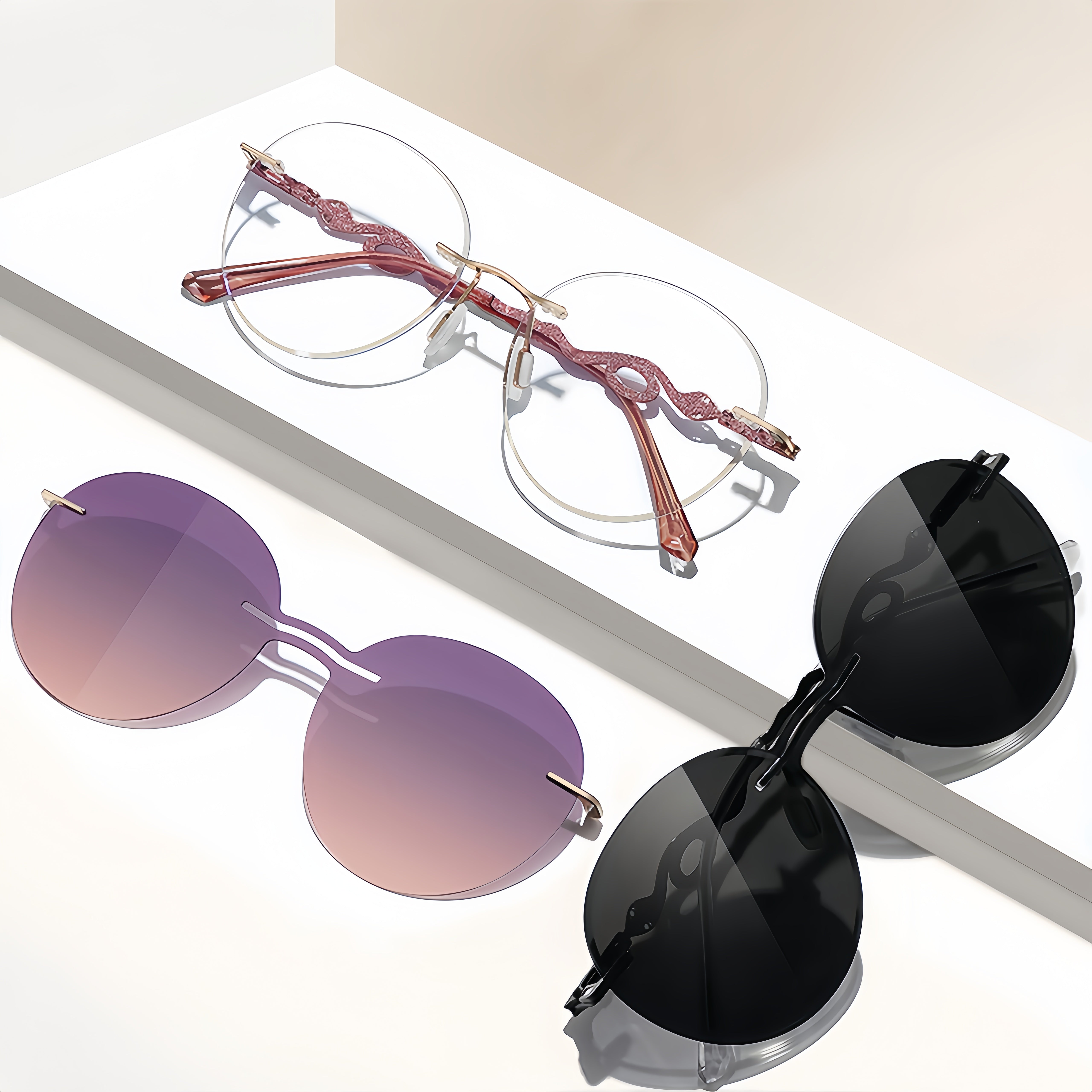 Women's Rimless Magnetic Clip-On Sunglasses |   Rx-Ready
