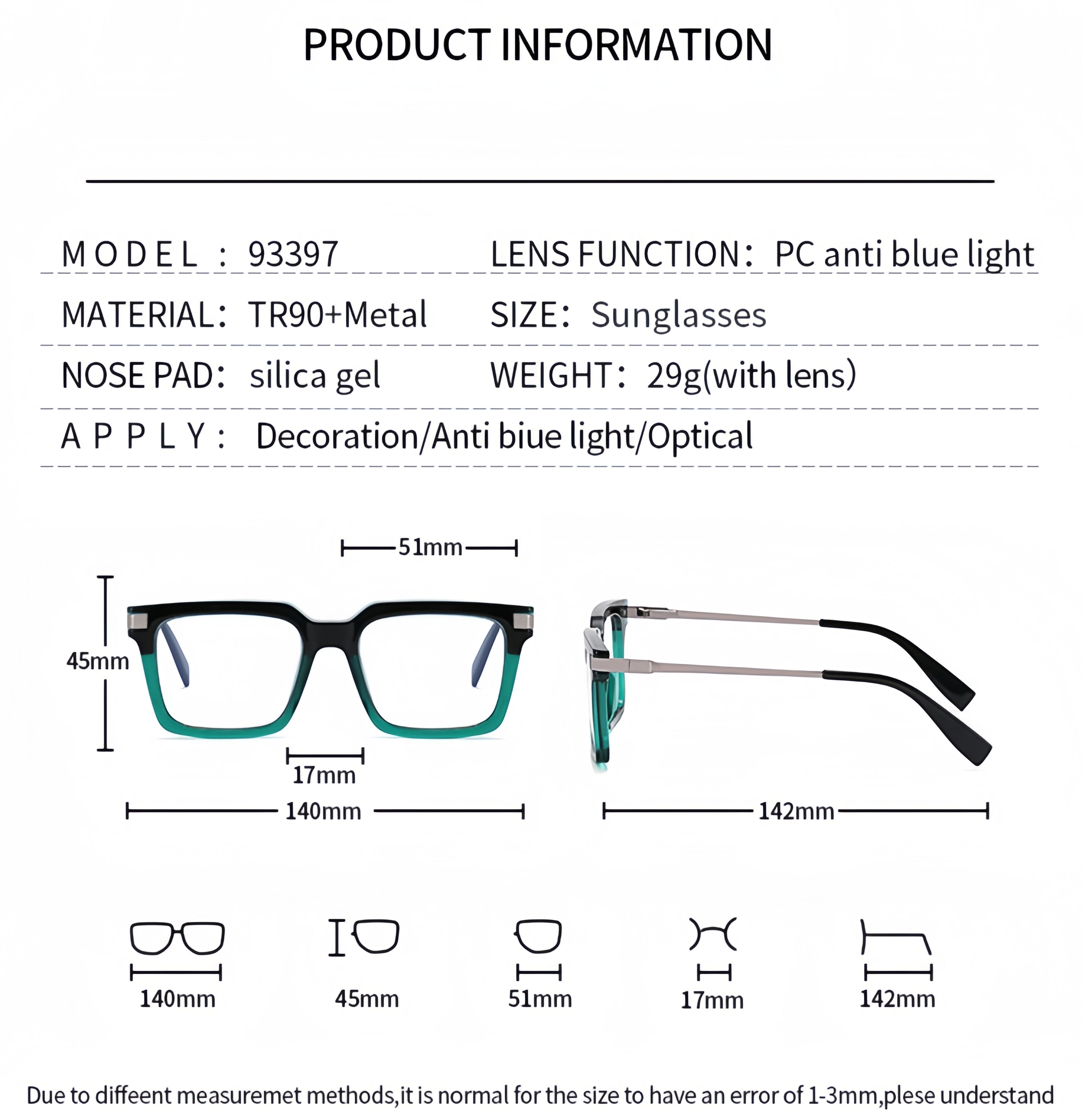 Men's TR90 + Metal Composite Optical Glasses Frame