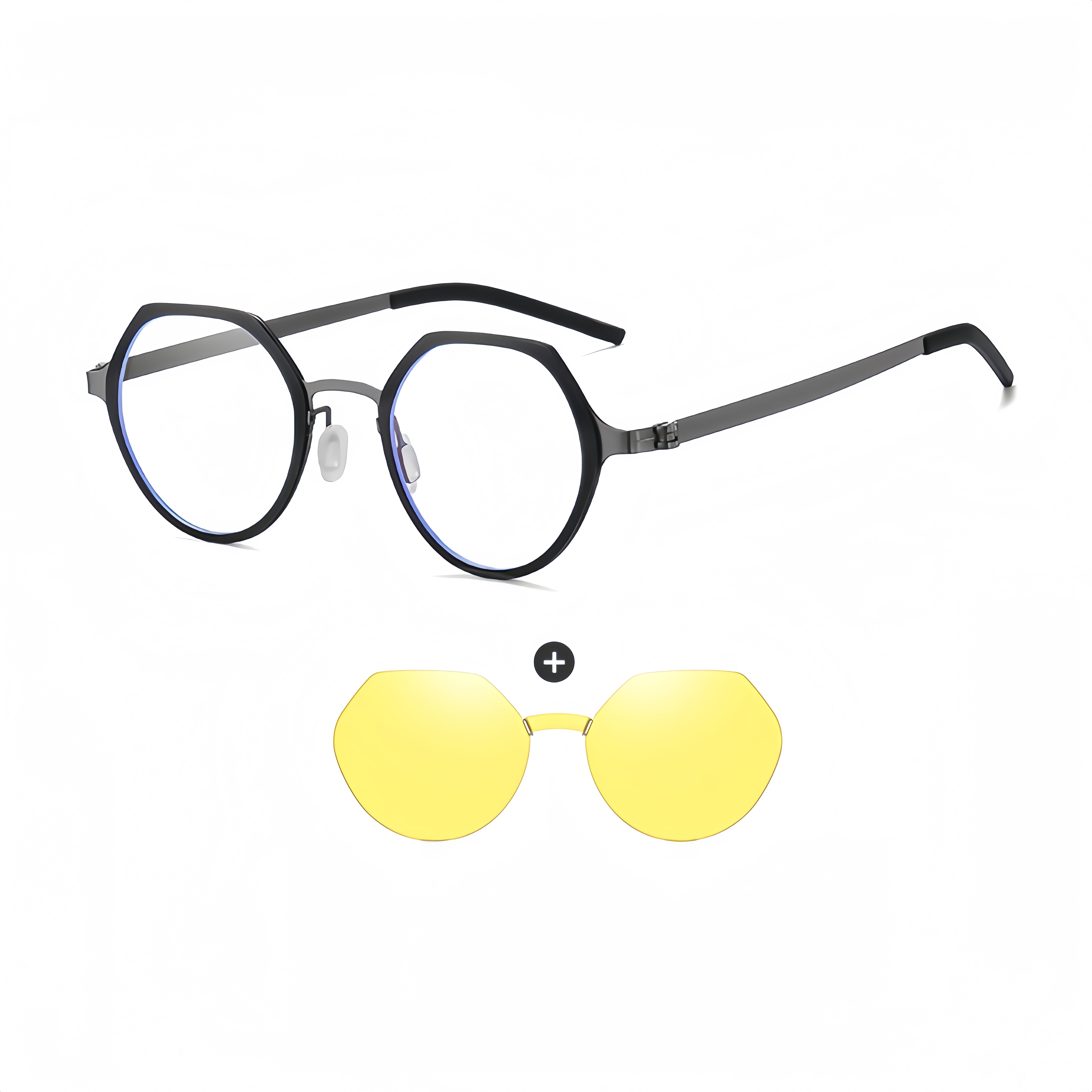Geometric Titanium Frame with Mag-Polarized Clip-Ons