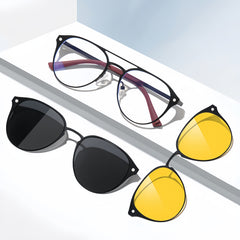 Aluminum-Magnesium 3-in-1 Magnetic Clip-On Sunglasses & Prescription Glasses Set