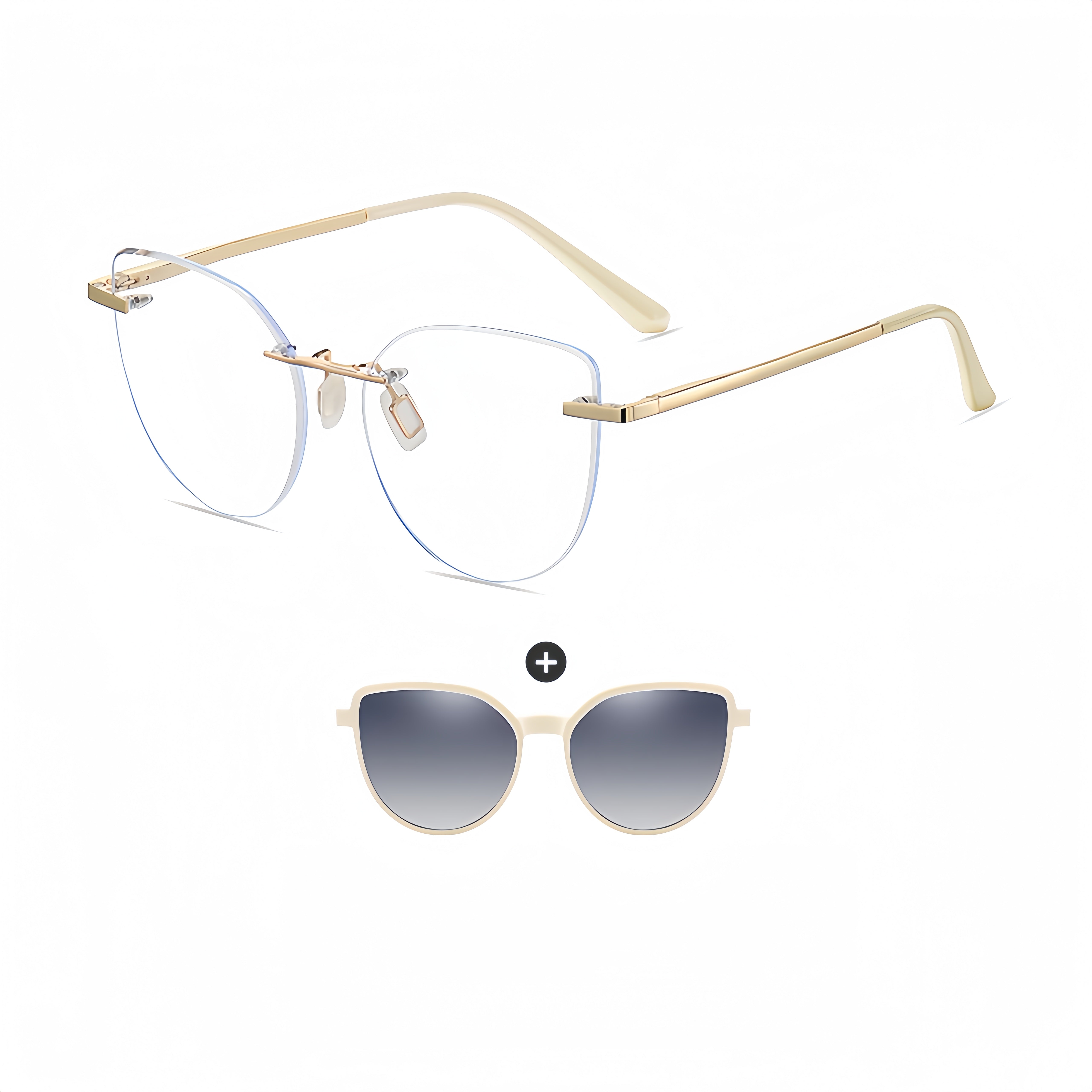 Female TR90 Frame with Clip-On Sunglasses