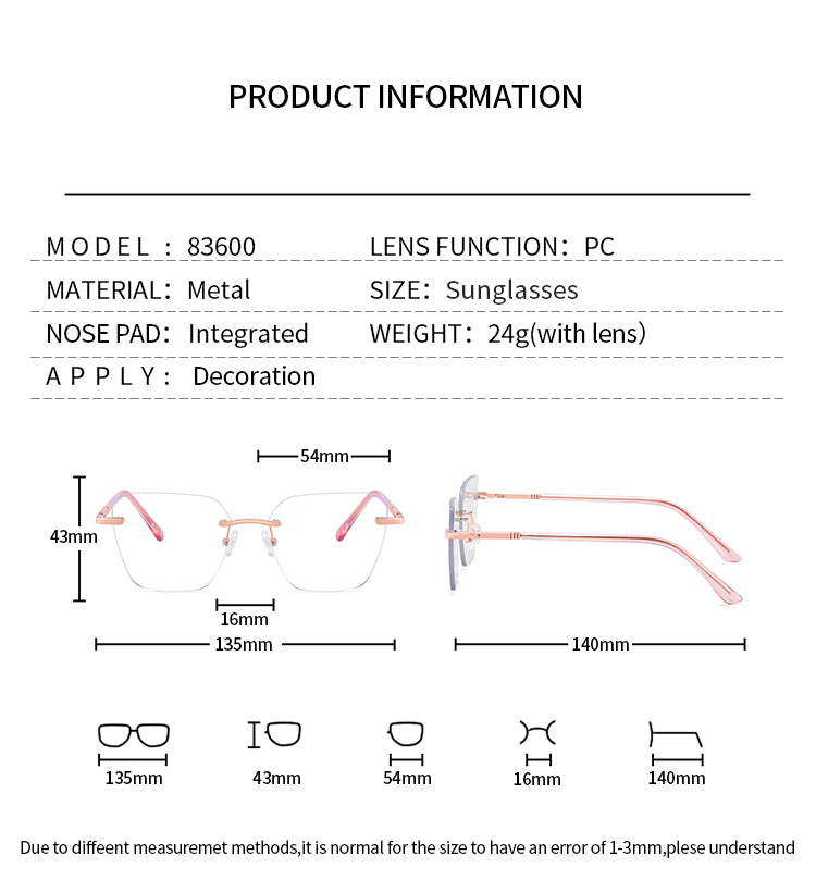Women's Rimless Metal Glasses Frames