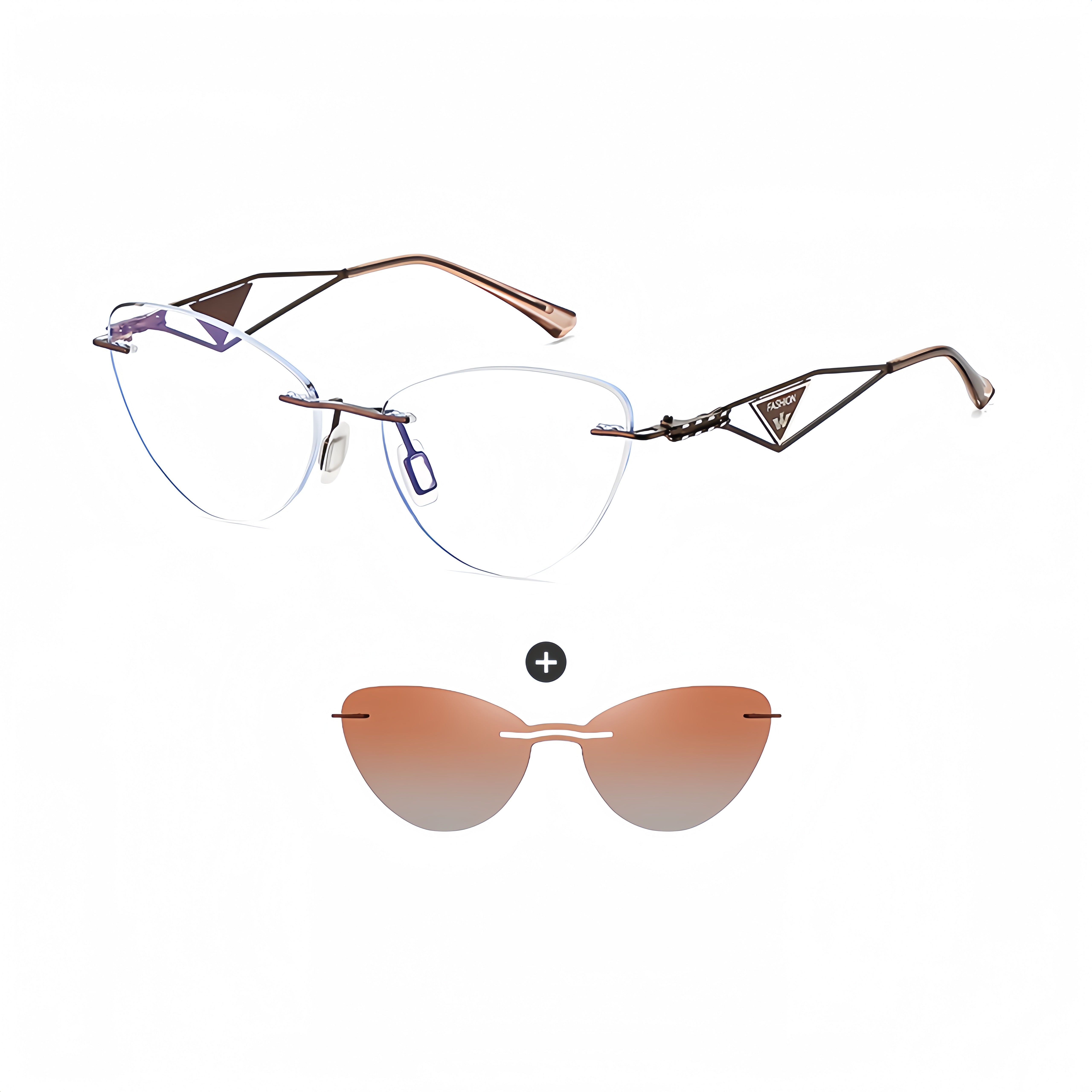 Cat-Eye Rimless RX Frame with Magnetic Clip