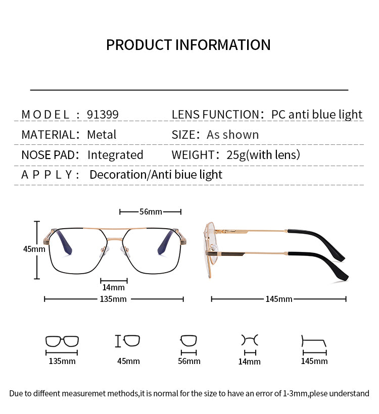 Men's Double Bridge Metal Glasses Frames