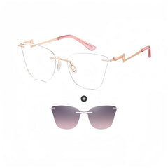Women's Rimless Prescription Glasses + Magnetic Clip-on Sun Lens Kit