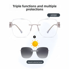 Women's Rimless All-in-One Magnetic Clip Sunglasses + Prescription Frame