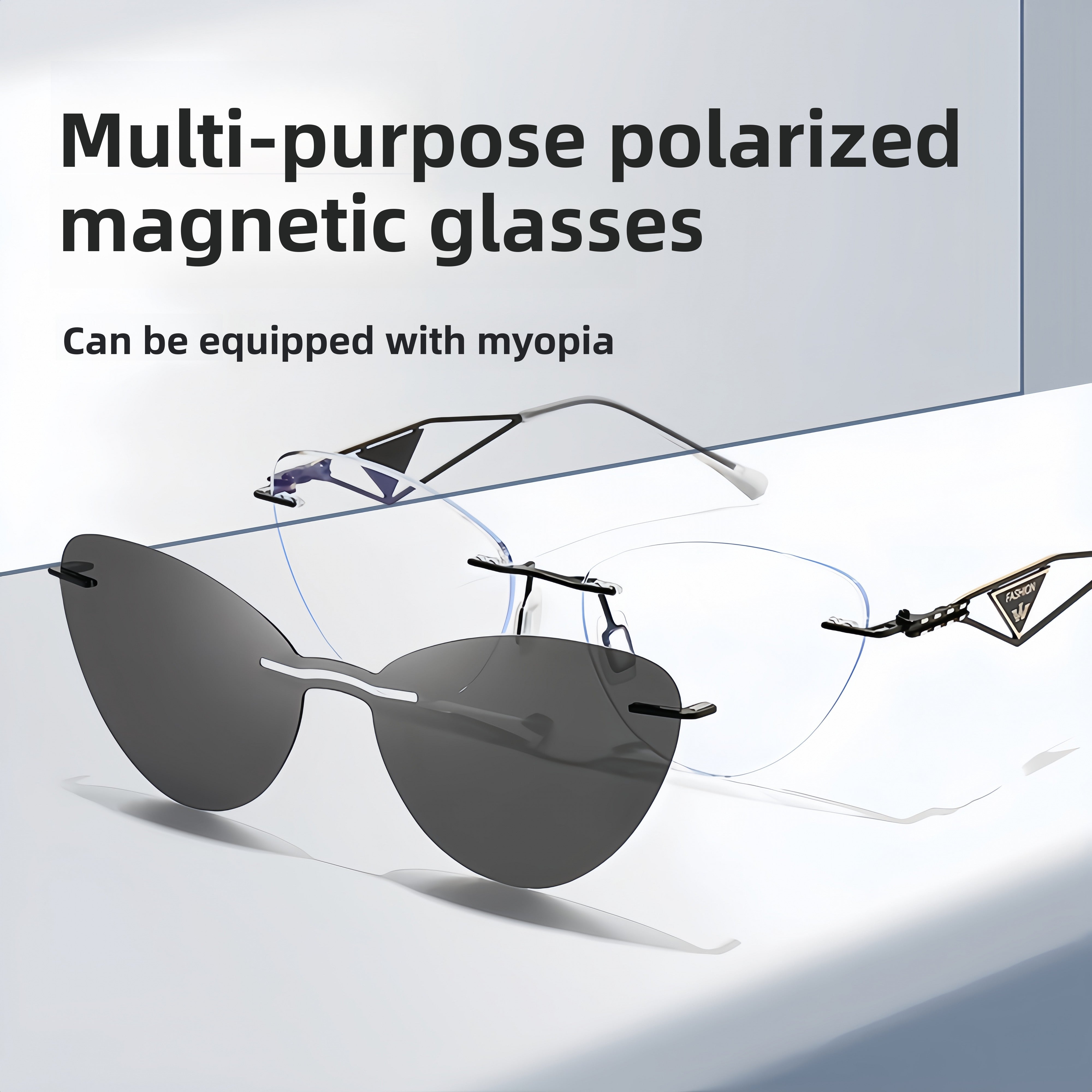 Cat-Eye Rimless RX Frame with Magnetic Clip