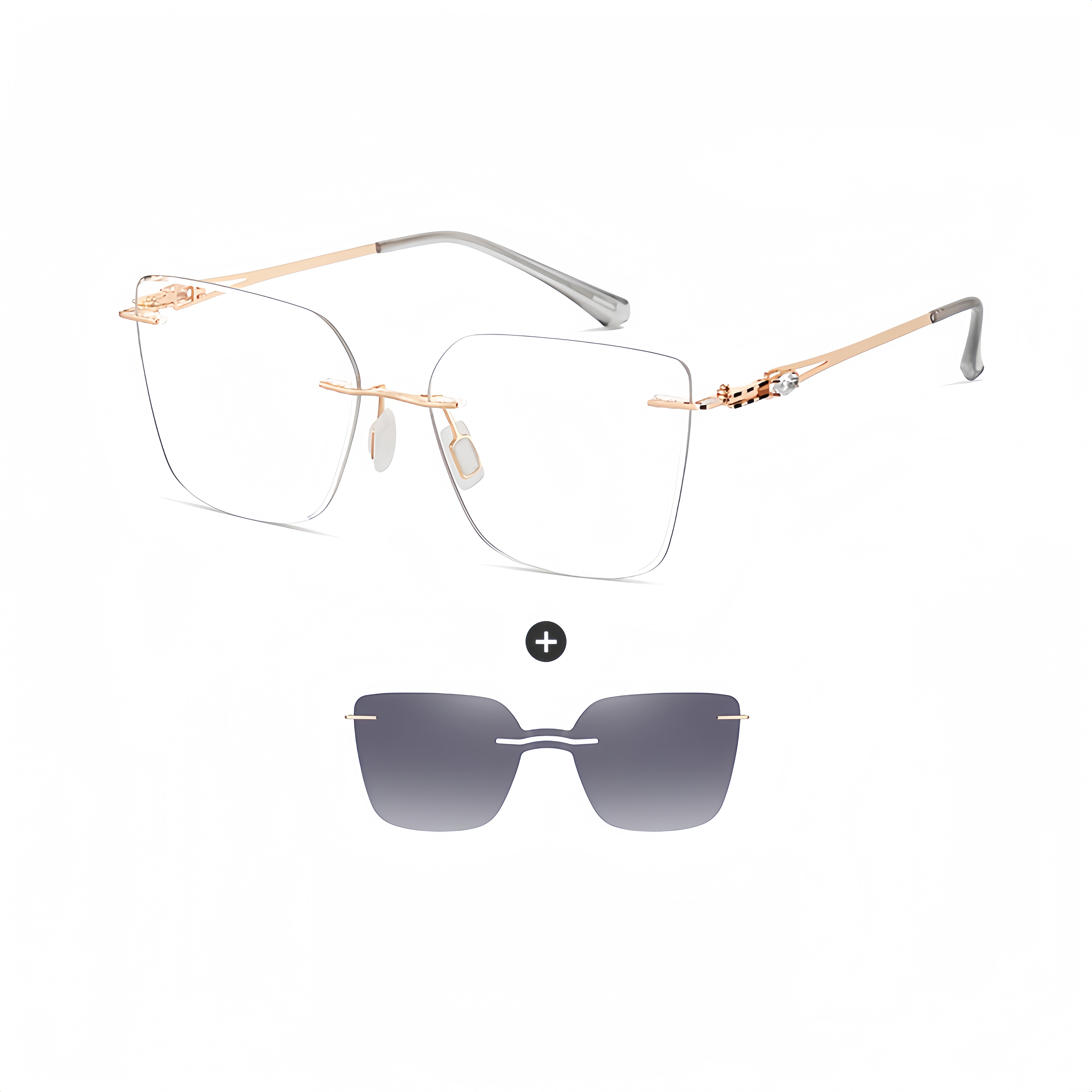 Women's Frameless Prescription Set with Magnetic Sunglass Clip-ons