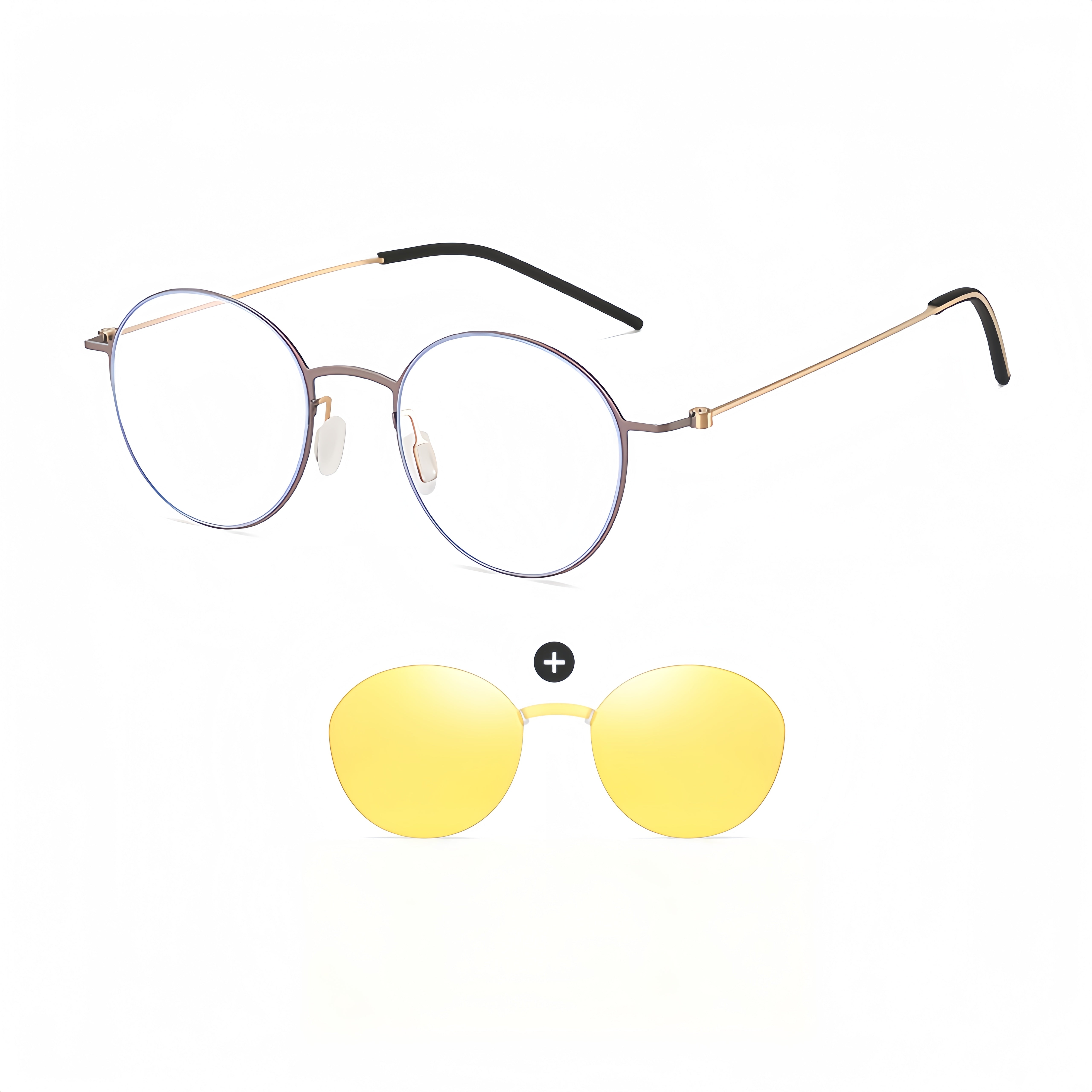 Round Magnetic RX Frame with Clip-On Sunglasses