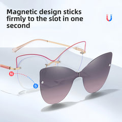 Women's Rimless Magnetic Clip-On Sunglasses Compatible with Prescription Frames