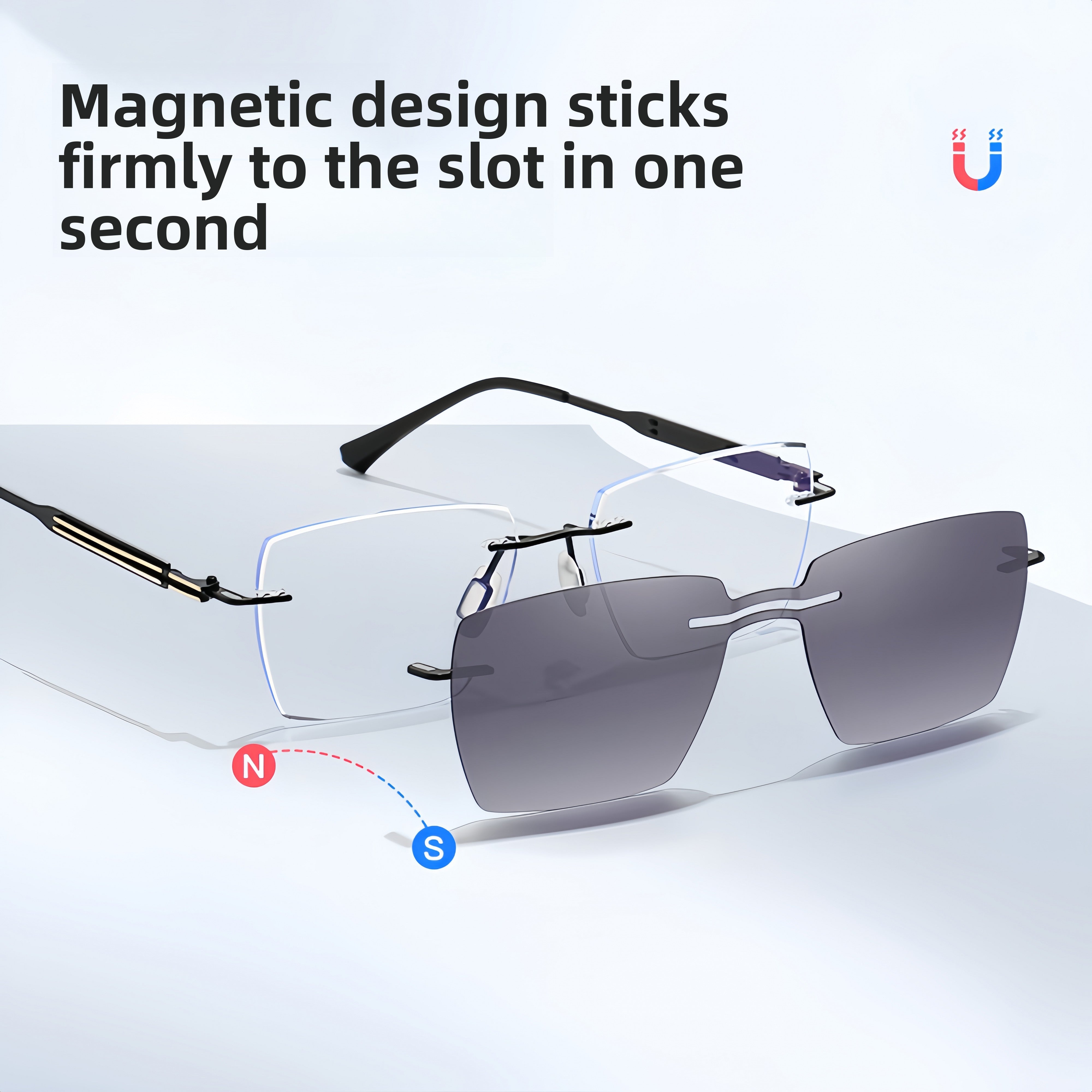 Men's Rimless Magnetic Clip-On Prescription Glasses Bundle