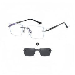 Men's Rimless Magnetic Clip-On Prescription Glasses Bundle