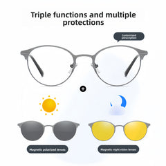 Men's 3-in-1 Round Prescription Frame & Sunglasses Set