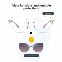 Cat Eye Women's Rimless Magnetic Clip-Ons with Rx Frames