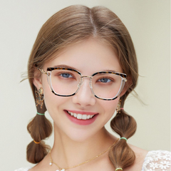 Women's TR90+ Metal Leopard Pattern Square Eyeglass Frame