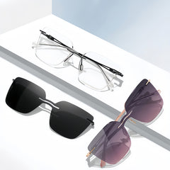 Women's Frameless Prescription Set with Magnetic Sunglass Clip-ons